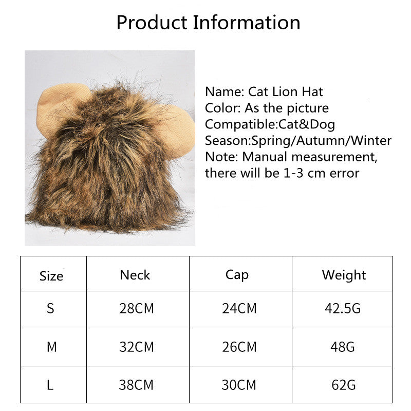 Pet Cute Lion Mane Cat Wig Hat For Dogs And Cat Small Dog Pet Cat