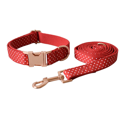 Cotton & Webbing, Red Dot Bowtie Dog Collar, Adjustable Dog Collars