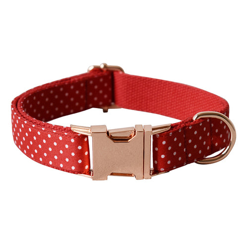 Cotton & Webbing, Red Dot Bowtie Dog Collar, Adjustable Dog Collars