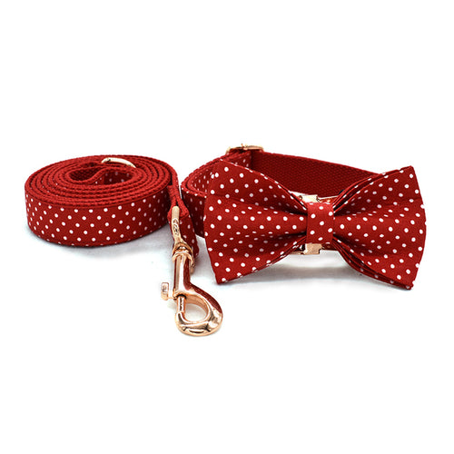 Cotton & Webbing, Red Dot Bowtie Dog Collar, Adjustable Dog Collars