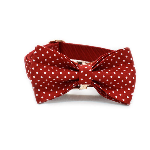 Cotton & Webbing, Red Dot Bowtie Dog Collar, Adjustable Dog Collars