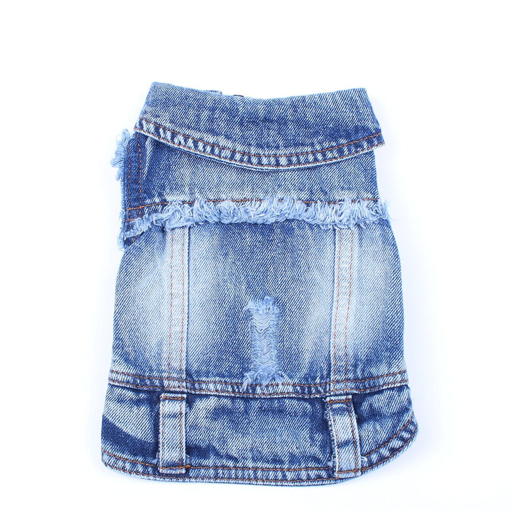 Dog Jeans Jacket New Cute Face Blue Denim Coat Vest Pet Puppy Clothes