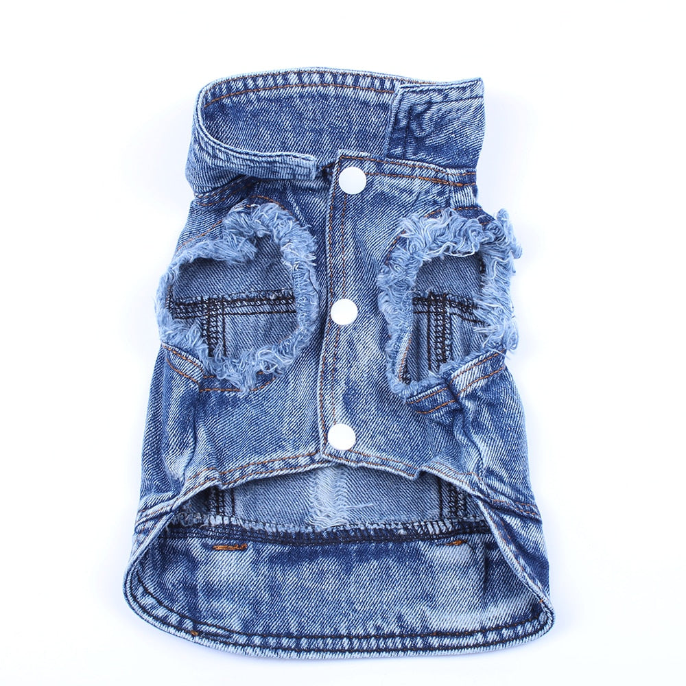 Dog Jeans Jacket New Cute Face Blue Denim Coat Vest Pet Puppy Clothes