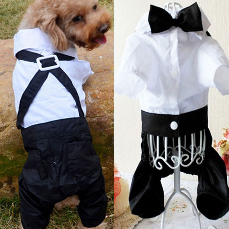 Gentleman Dog Clothes Wedding Suit Formal Shirt For Small Dogs Bowtie