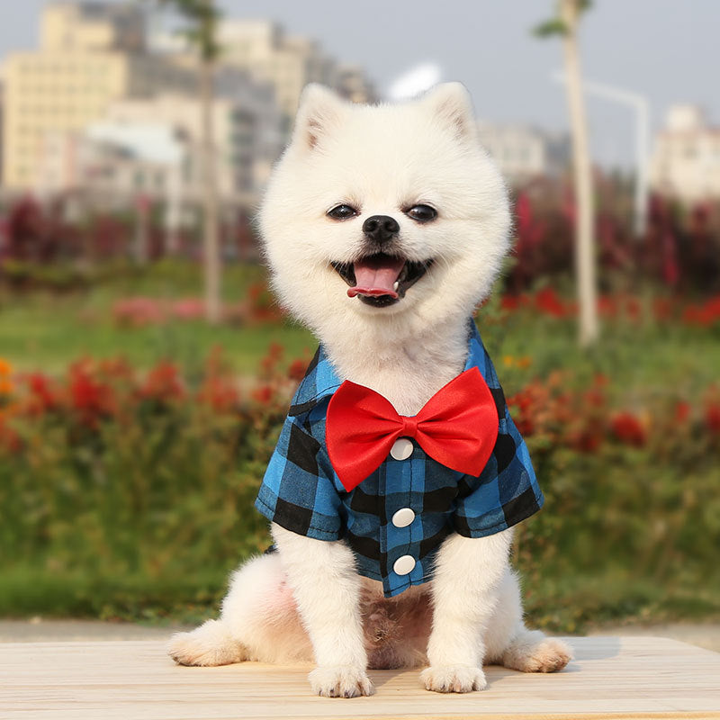 Pet Clothes Dogs Plaid Striped Shirt Suit Wedding Dress Puppy Coat