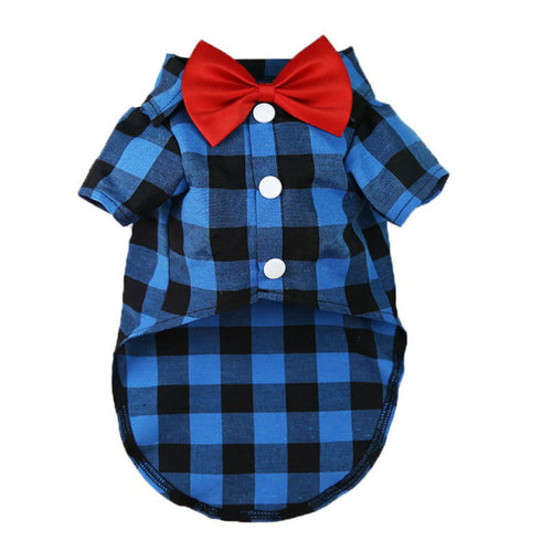 Pet Clothes Dogs Plaid Striped Shirt Suit Wedding Dress Puppy Coat