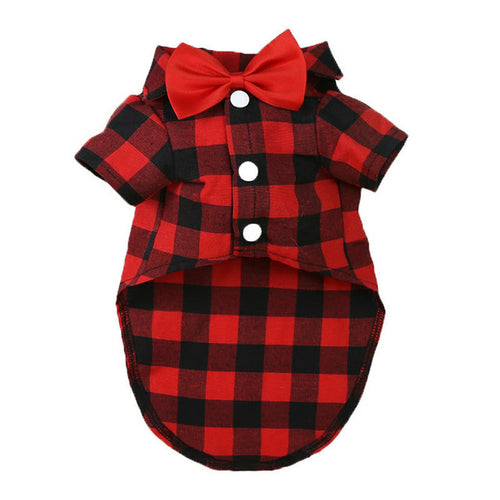 Pet Clothes Dogs Plaid Striped Shirt Suit Wedding Dress Puppy Coat