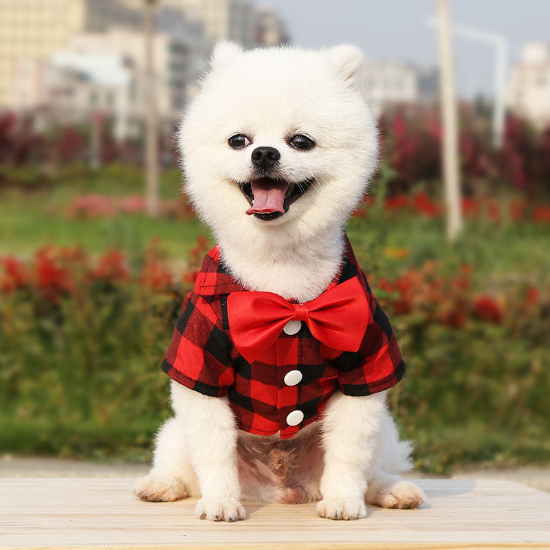 Pet Clothes Dogs Plaid Striped Shirt Suit Wedding Dress Puppy Coat