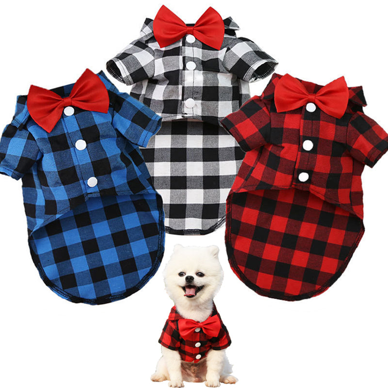 Pet Clothes Dogs Plaid Striped Shirt Suit Wedding Dress Puppy Coat