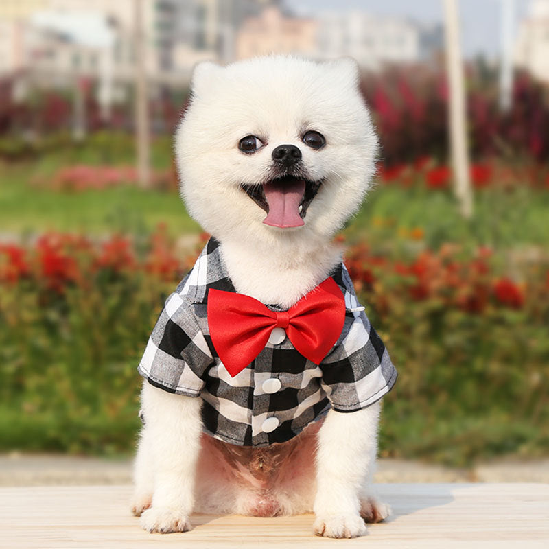 Pet Clothes Dogs Plaid Striped Shirt Suit Wedding Dress Puppy Coat