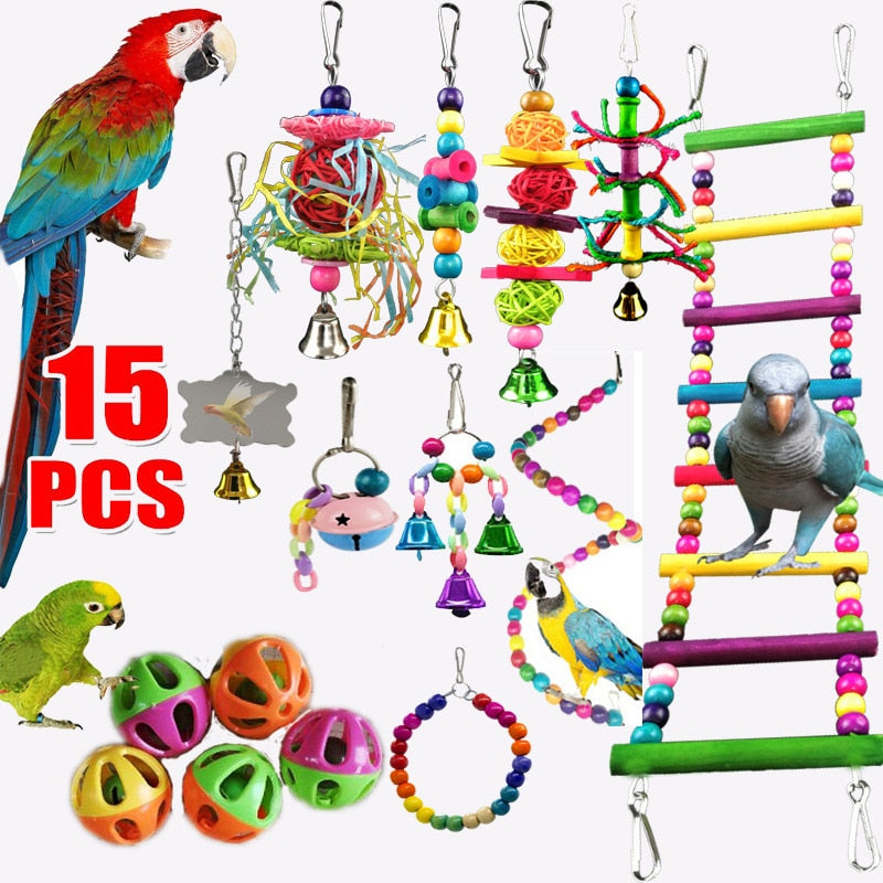 15 PCS / Set Combination Parrot Bird Toys Articles Parrot Bite Pet