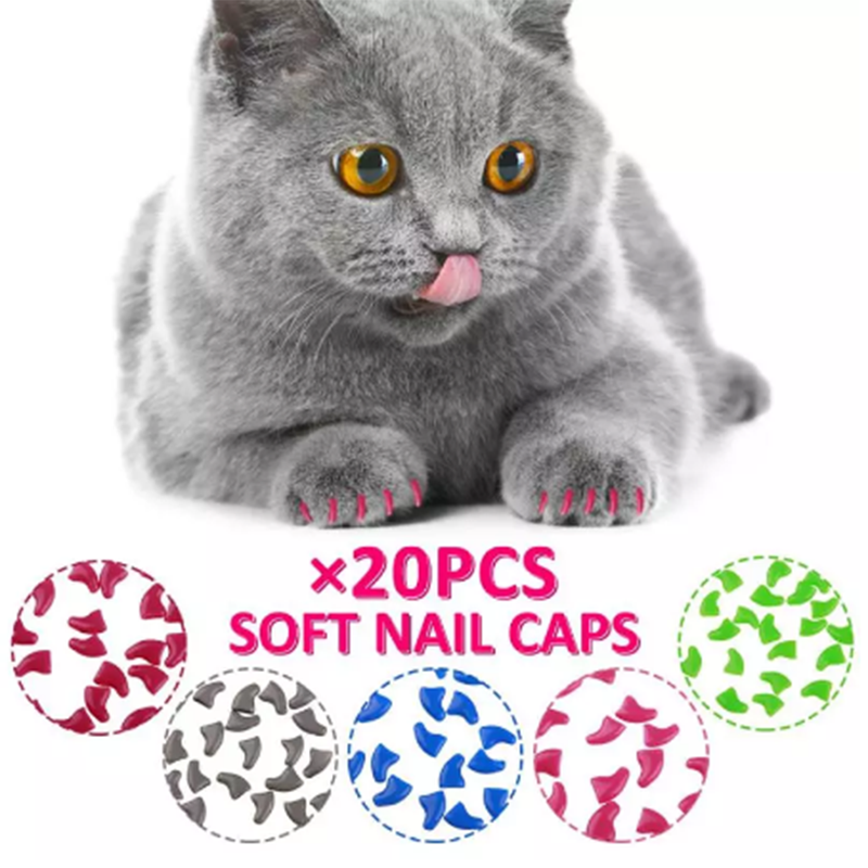 20pcs Silicone Soft Cat Nail Cap Cat Paw Claw Pet Nail Protector Cat