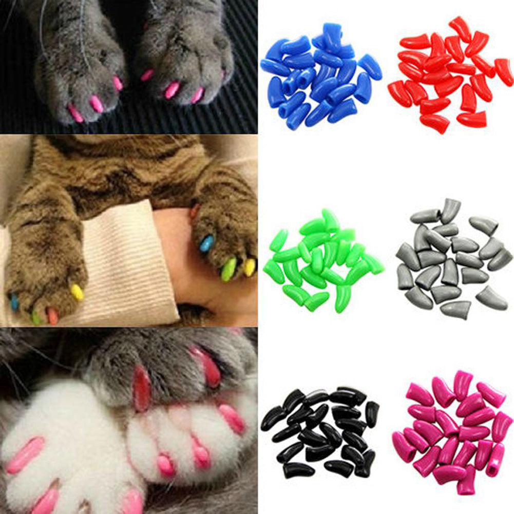 20pcs Silicone Soft Cat Nail Cap Cat Paw Claw Pet Nail Protector Cat