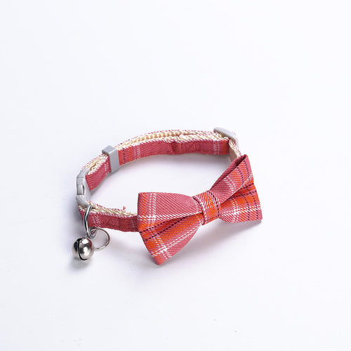 Cat Collar Small Dog Plaid Bell Collar Cat Bow Necklace Pet