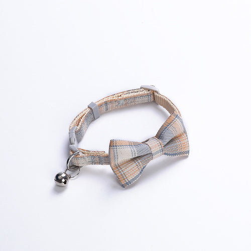 Cat Collar Small Dog Plaid Bell Collar Cat Bow Necklace Pet