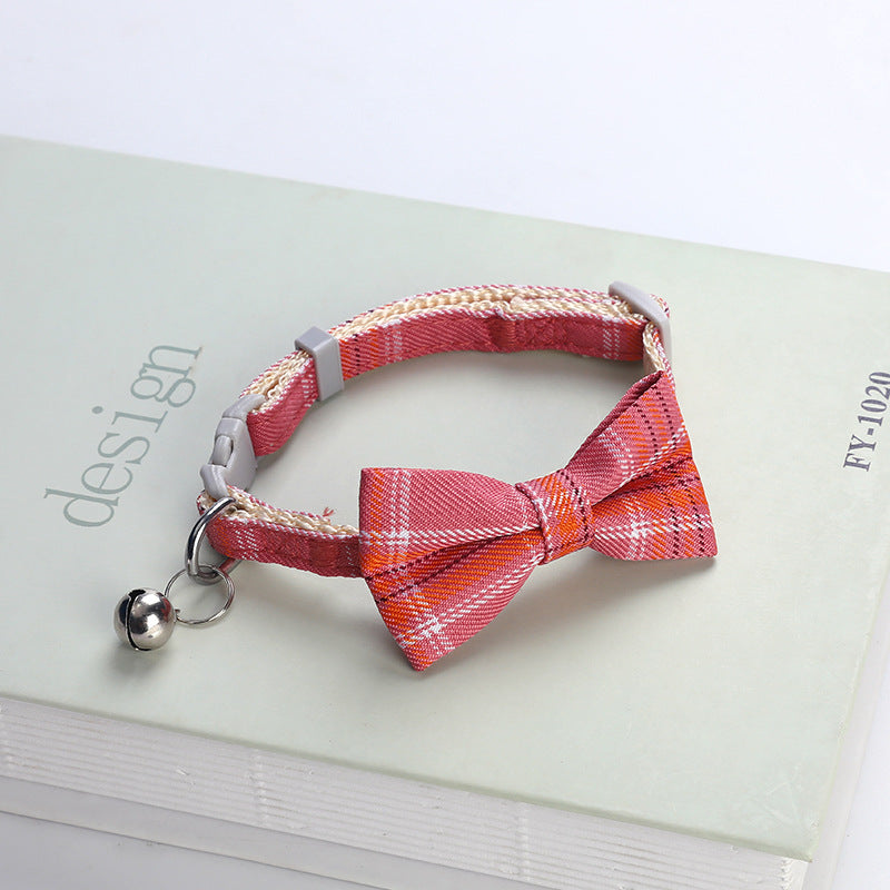 Cat Collar Small Dog Plaid Bell Collar Cat Bow Necklace Pet