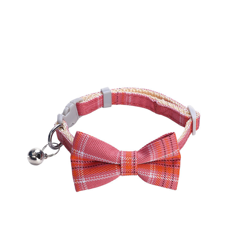 Cat Collar Small Dog Plaid Bell Collar Cat Bow Necklace Pet