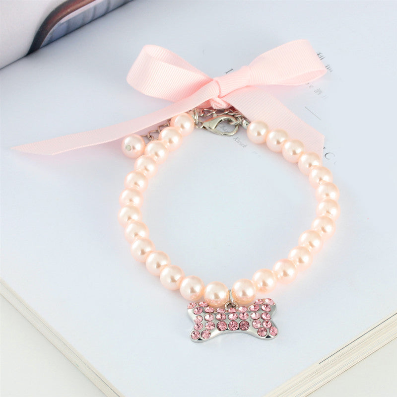 Imitation Pearl Cute Dog Necklace Pet Collar Accessories Jewelry Neck