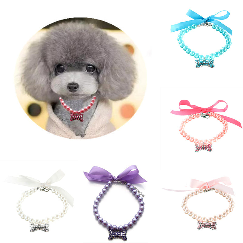 Imitation Pearl Cute Dog Necklace Pet Collar Accessories Jewelry Neck