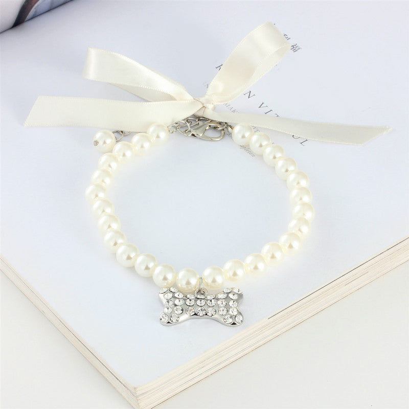 Imitation Pearl Cute Dog Necklace Pet Collar Accessories Jewelry Neck