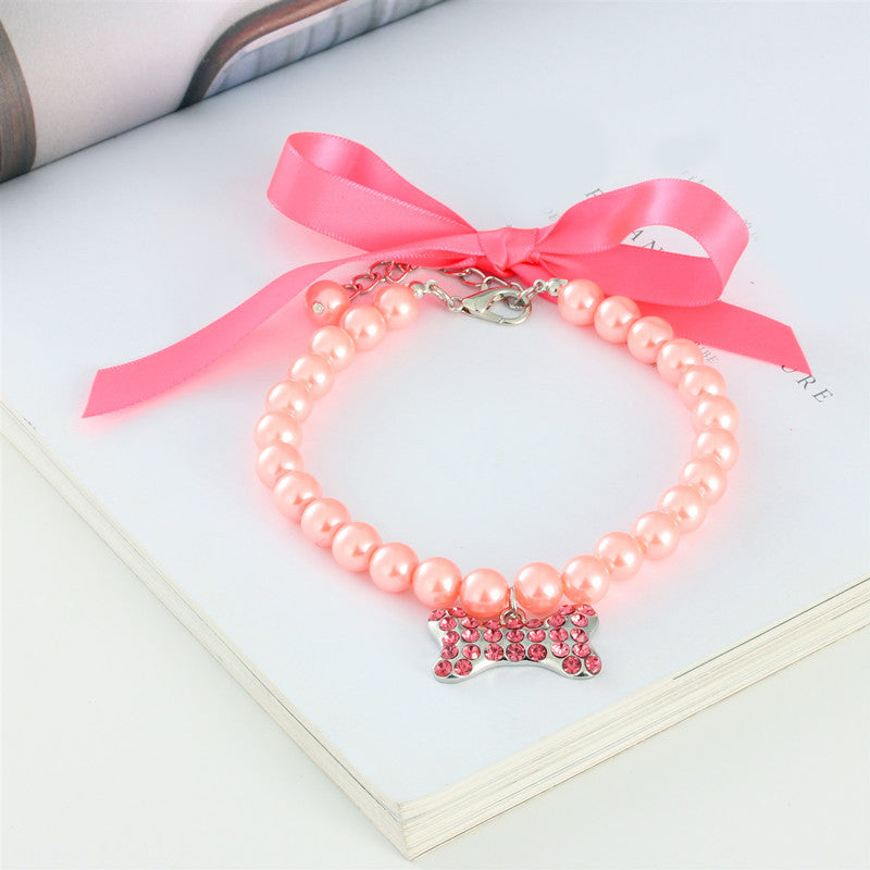 Imitation Pearl Cute Dog Necklace Pet Collar Accessories Jewelry Neck