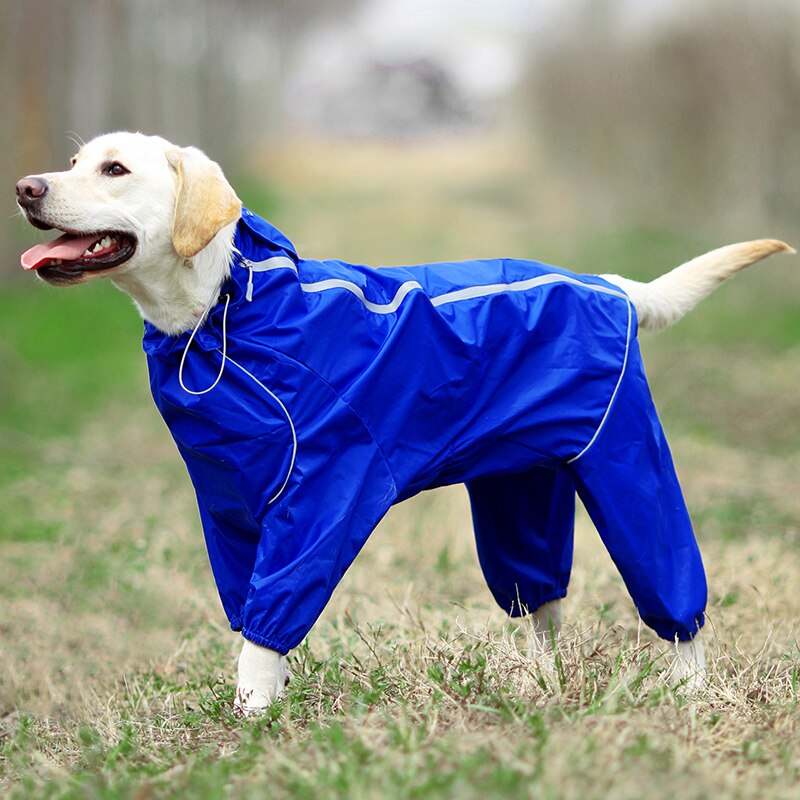 Pet Dog Raincoat Reflective Waterproof Zipper Clothes High Neck Hooded