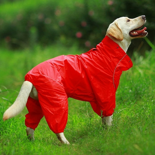 Pet Dog Raincoat Reflective Waterproof Zipper Clothes High Neck Hooded