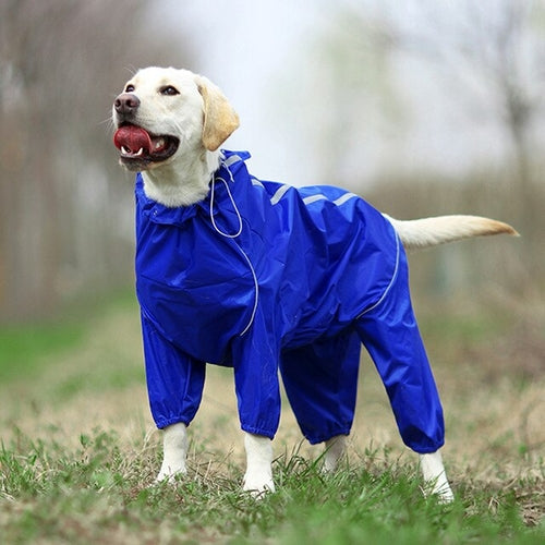 Pet Dog Raincoat Reflective Waterproof Zipper Clothes High Neck Hooded