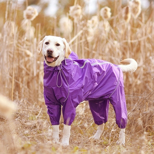 Pet Dog Raincoat Reflective Waterproof Zipper Clothes High Neck Hooded