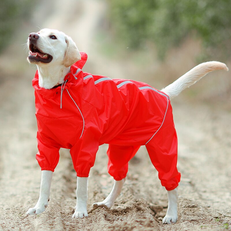 Pet Dog Raincoat Reflective Waterproof Zipper Clothes High Neck Hooded