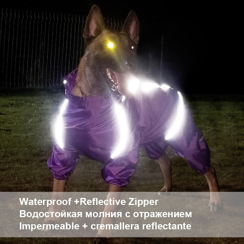 Pet Dog Raincoat Reflective Waterproof Zipper Clothes High Neck Hooded