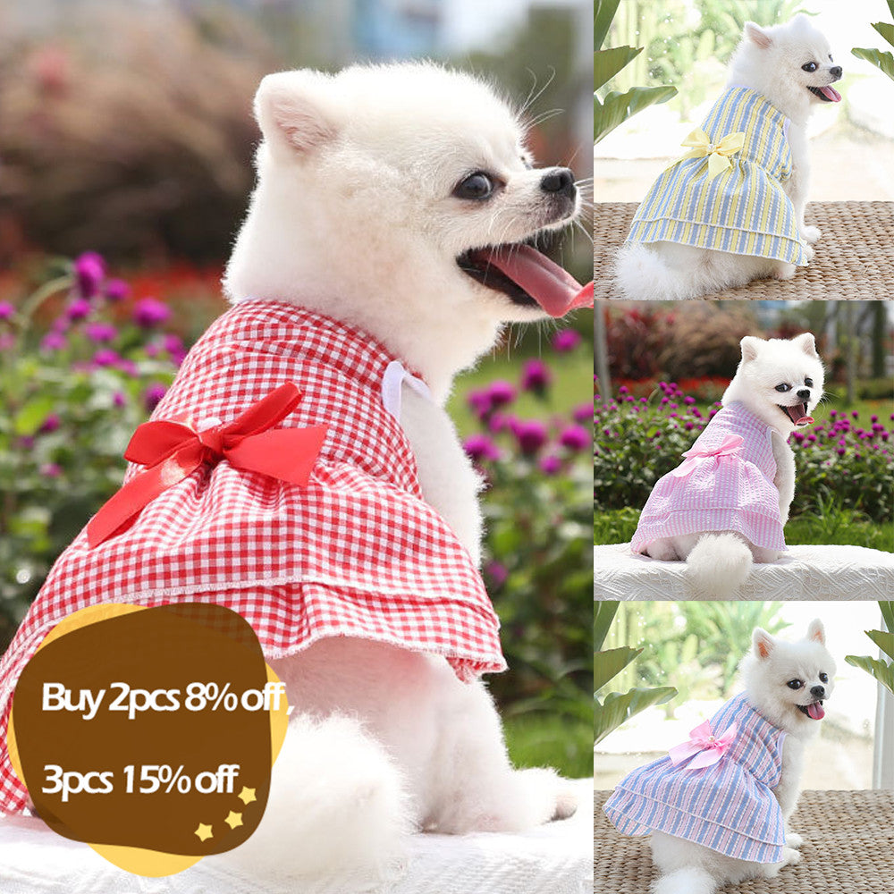 Pet Skirt Dogs And Cats Plaid Dress Skirt Bow Tie Skirt Dog Dress Cute