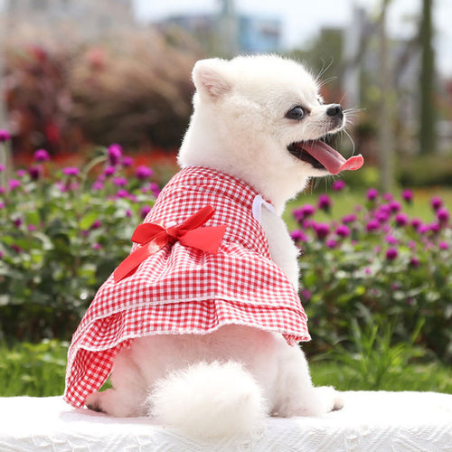 Pet Skirt Dogs And Cats Plaid Dress Skirt Bow Tie Skirt Dog Dress Cute