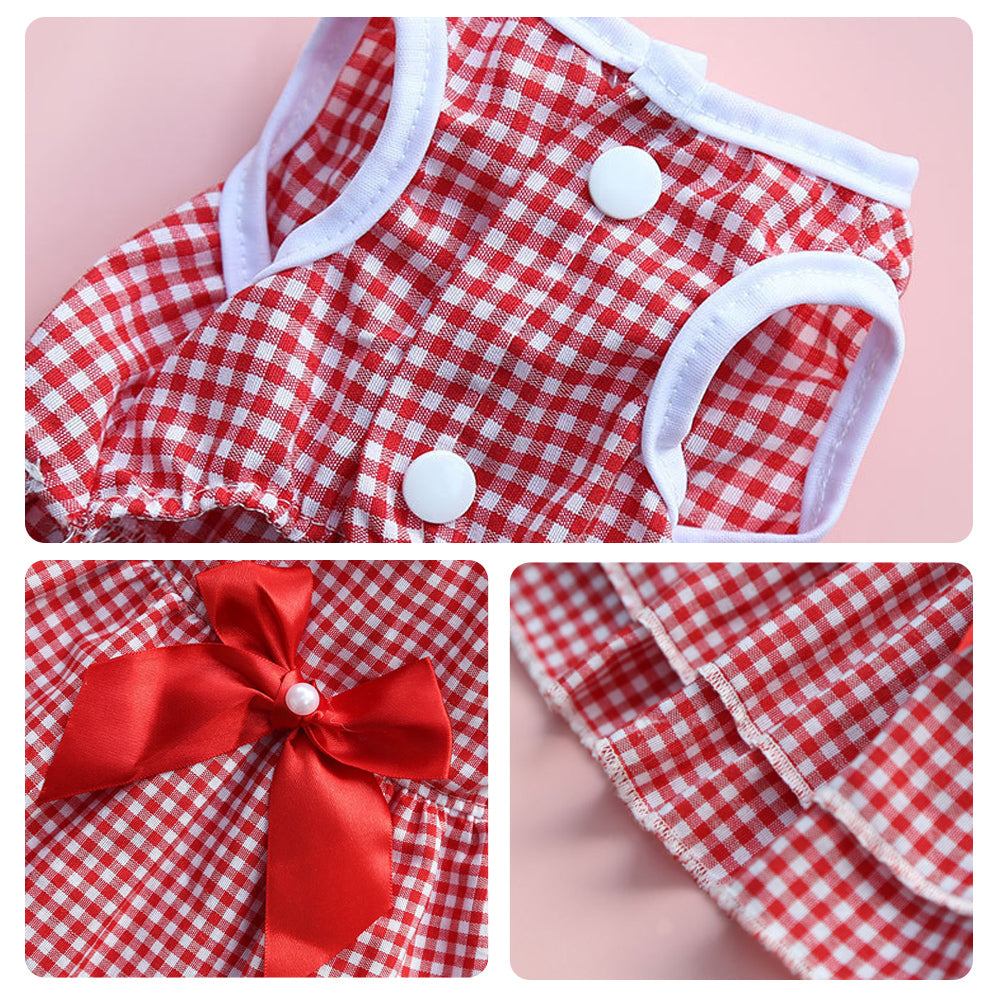 Pet Skirt Dogs And Cats Plaid Dress Skirt Bow Tie Skirt Dog Dress Cute