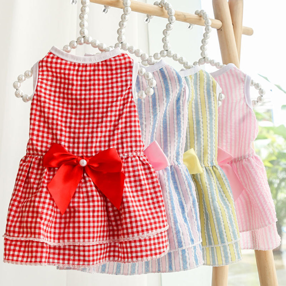 Pet Skirt Dogs And Cats Plaid Dress Skirt Bow Tie Skirt Dog Dress Cute