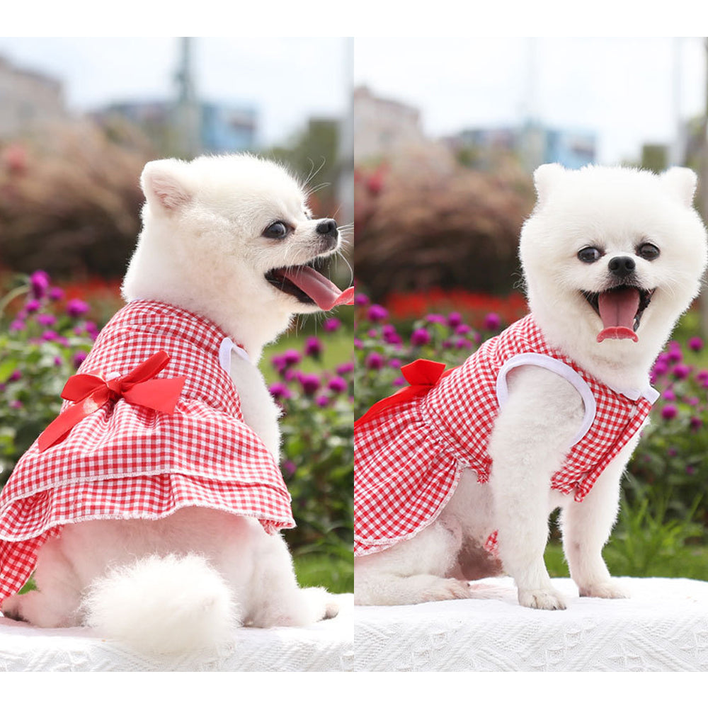 Pet Skirt Dogs And Cats Plaid Dress Skirt Bow Tie Skirt Dog Dress Cute