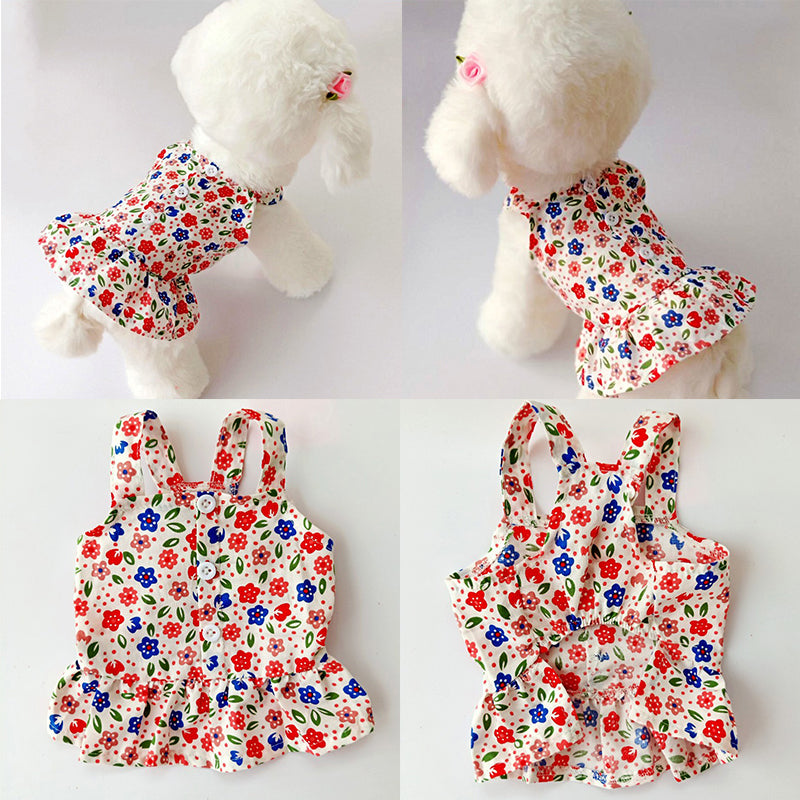 Summer Dog Clothes Cute Floral Sling Dress Thin Skirt Sunscreen For