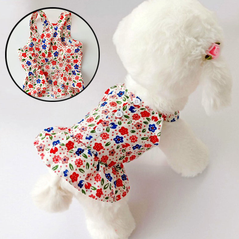 Summer Dog Clothes Cute Floral Sling Dress Thin Skirt Sunscreen For