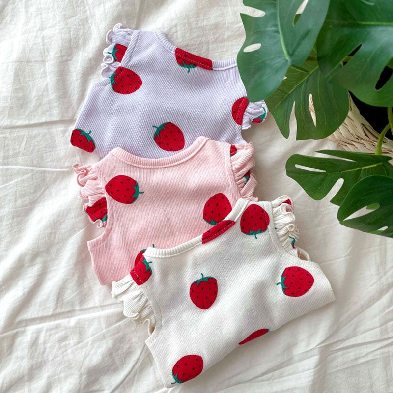 Summer Pet Dog Vest Strawberry Print Dogs Clothes Thin Pet Pullover